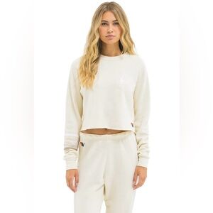 Aviator Nation | BOLT RUGBY STITCH CROPPED SWEATSHIRT - VINTAGE WHITE XL